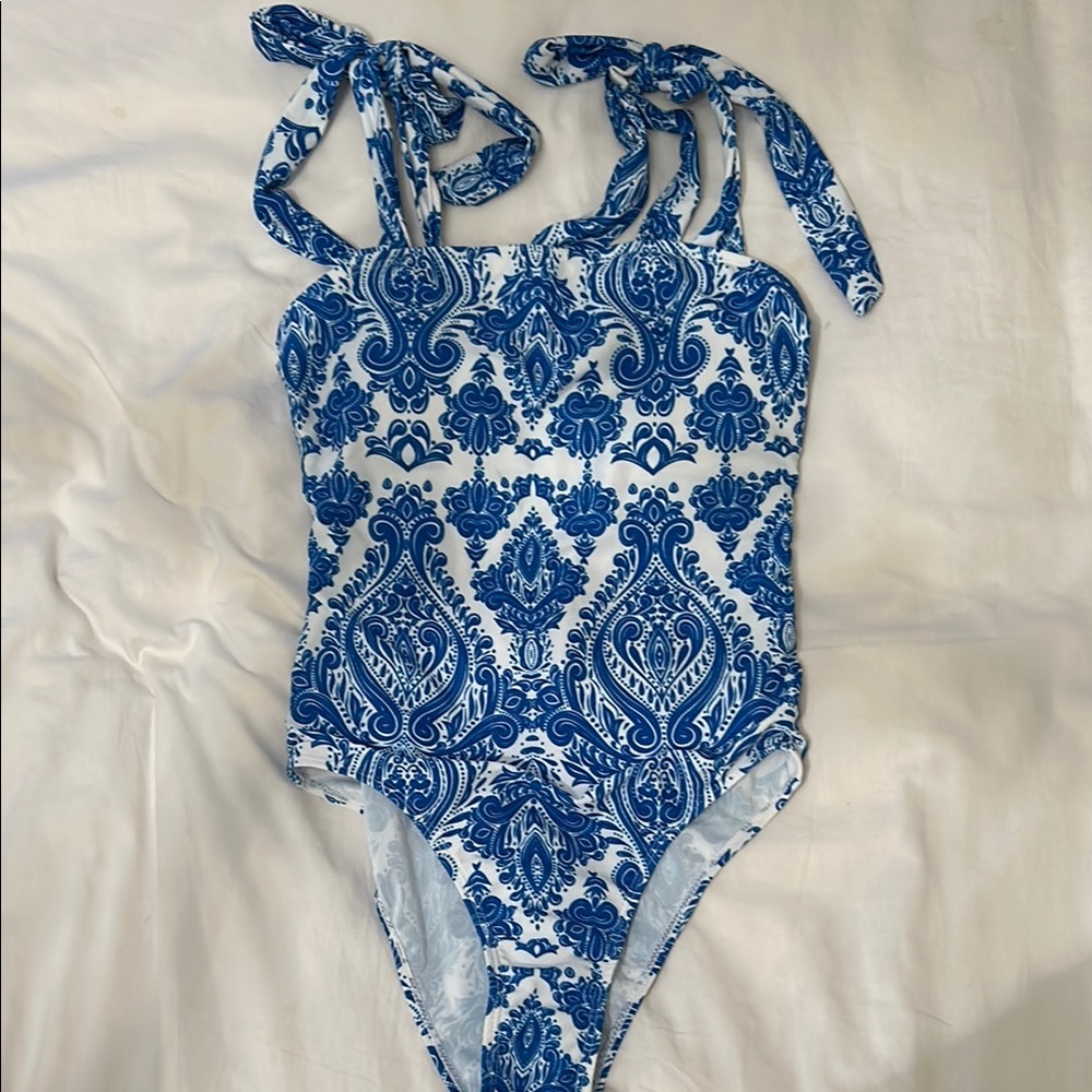 Blue and White Patterned Swimsuit